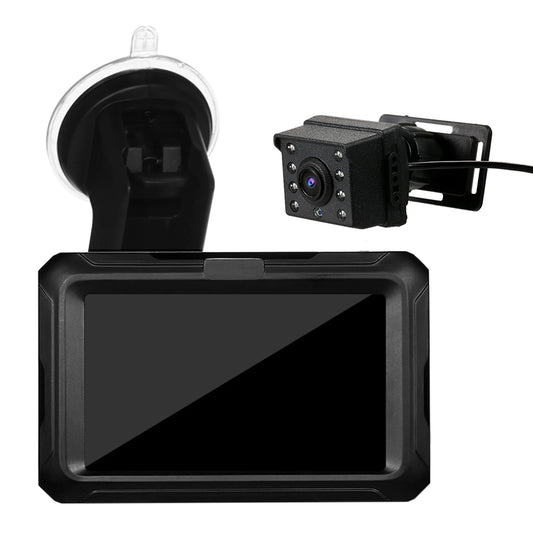Black 4.3-inch IPS screen car baby monitor with night vision camera and suction cup mount.