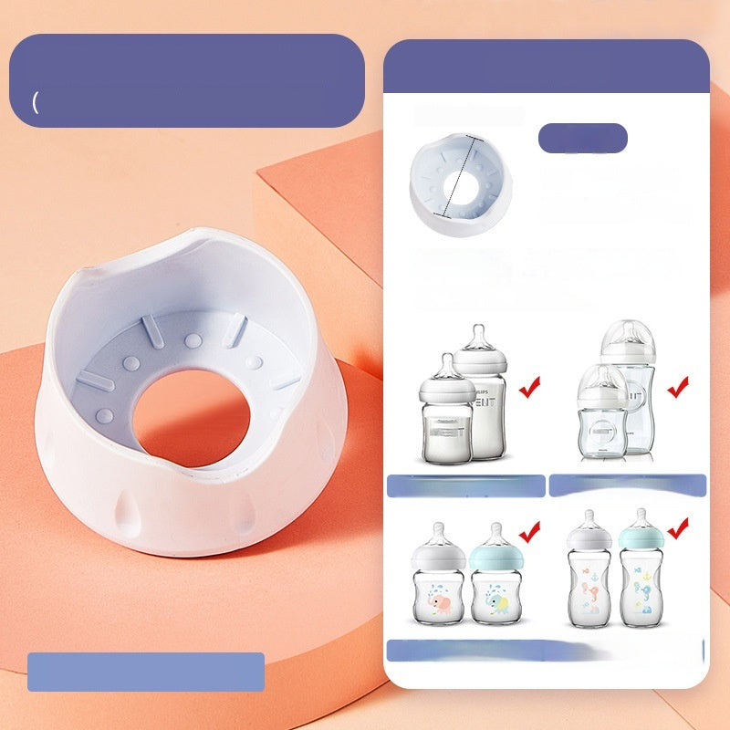 White universal wide-mouth baby bottle handle and weighted straw spout, shown with compatible bottles.