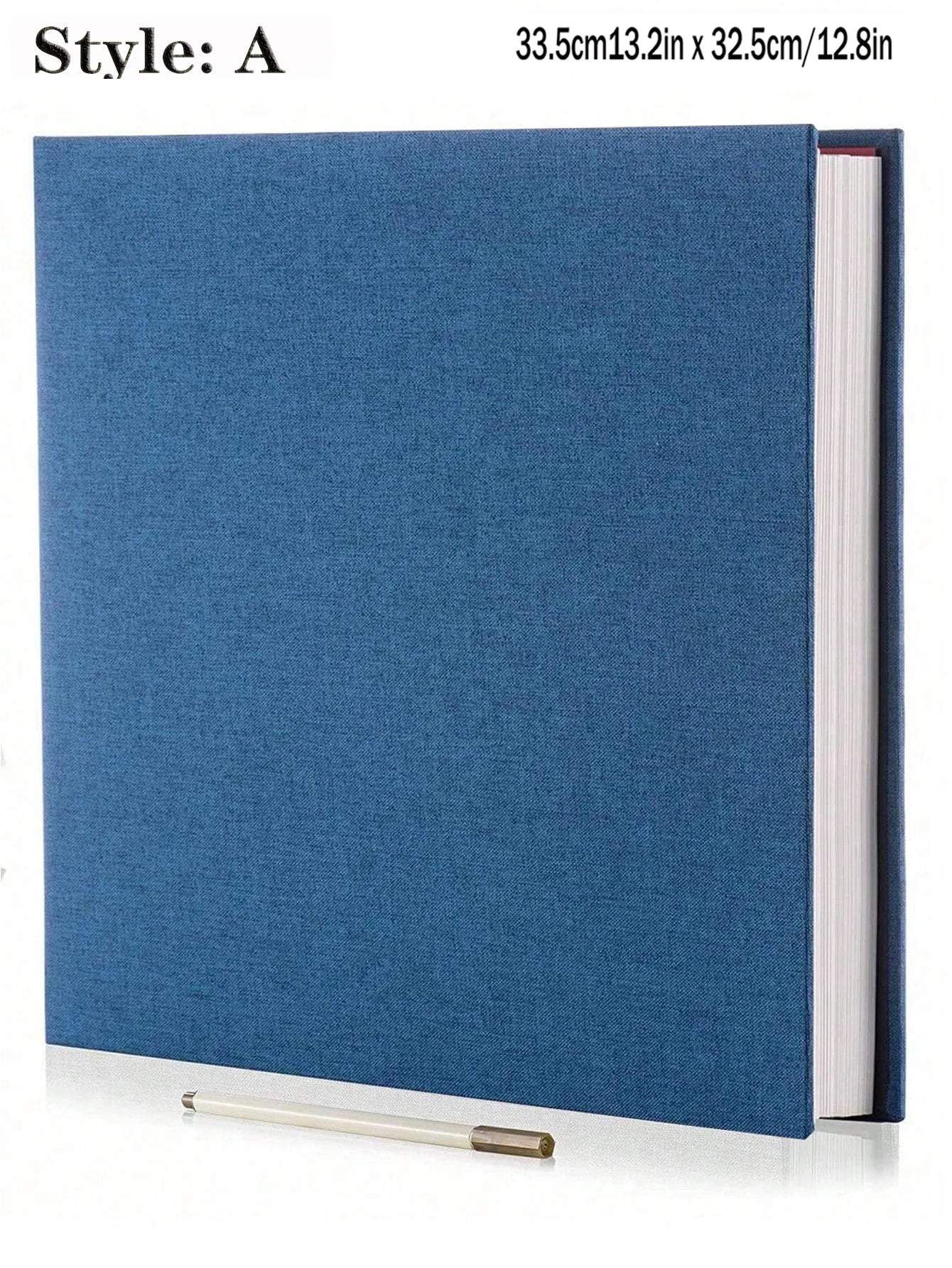 Luxurious blue linen fabric photo album with a durable spiral binding and sticky pages, 13.2x12.8 inches.