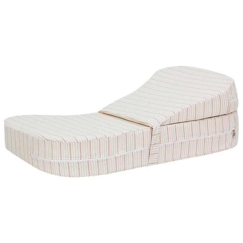 Adjustable anti-reflux feeding pillow with beige and white stripes, designed for infant comfort and support.