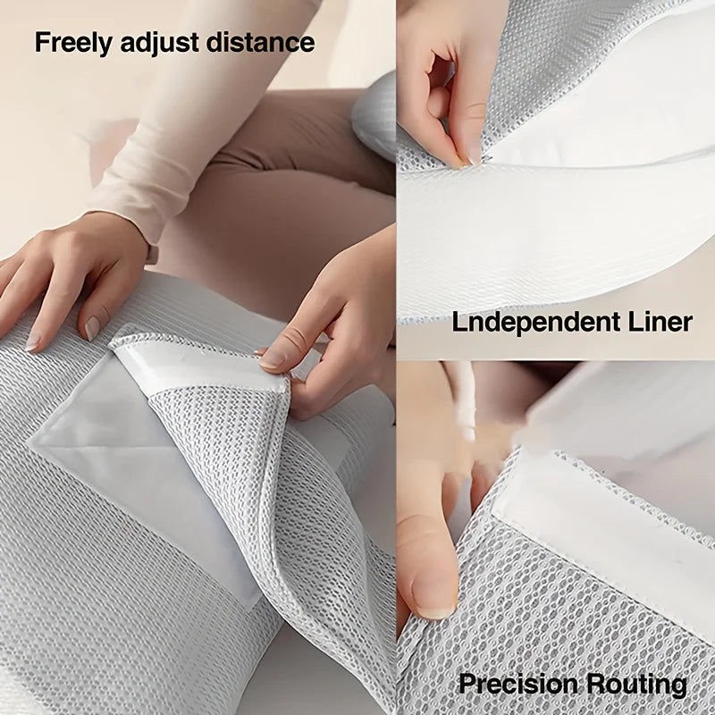 Gray U-shaped pregnancy pillow with adjustable support, breathable mesh cover, and removable liner.