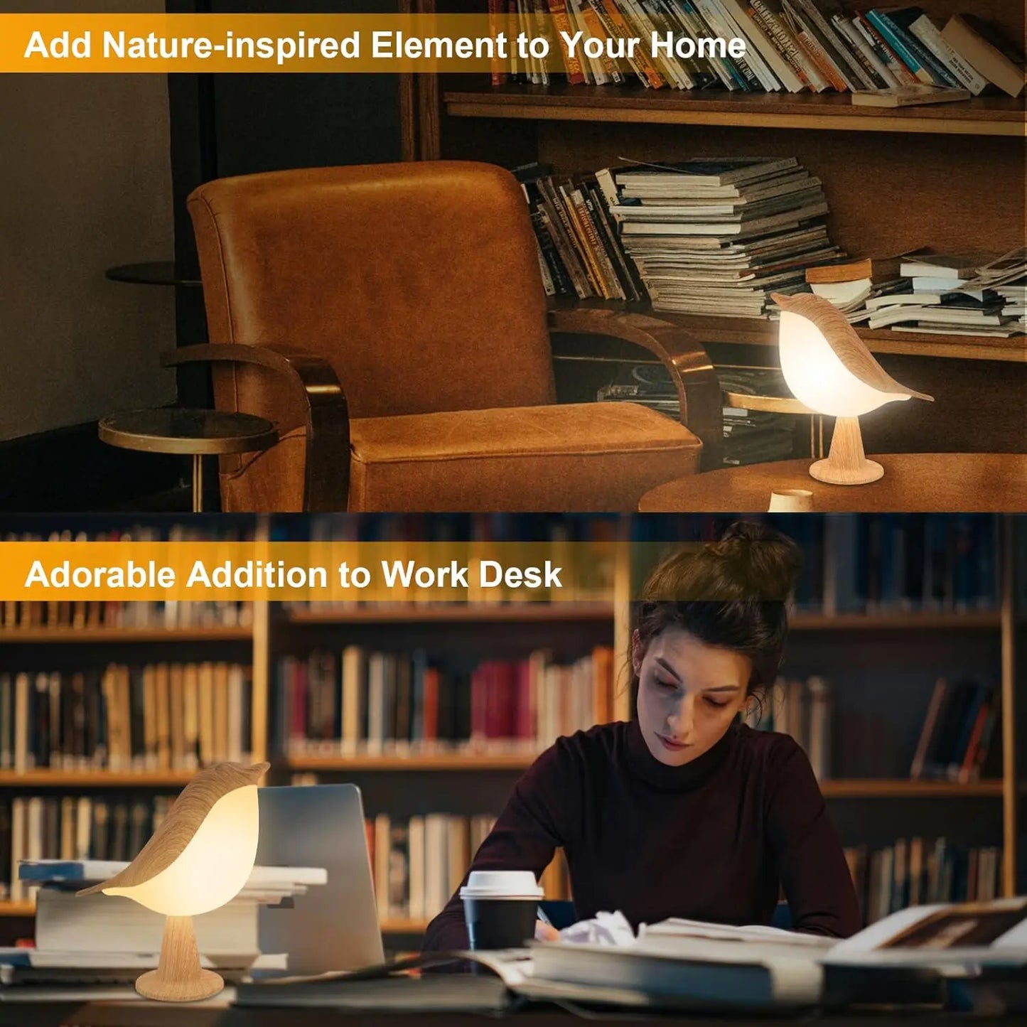 LED Touch-Control Bird Night Lamp Dimmable Rechargeable Yellow