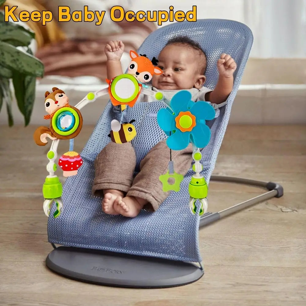 קשת פעילות לתינוק לעגלה עם צעצועים תלויים וקליפסים אוניברסליים