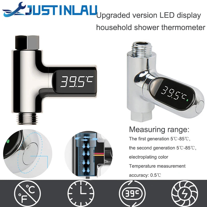 מדחום דיגיטלי חכם למקלחת תינוקות עם תצוגת LED מסתובבת