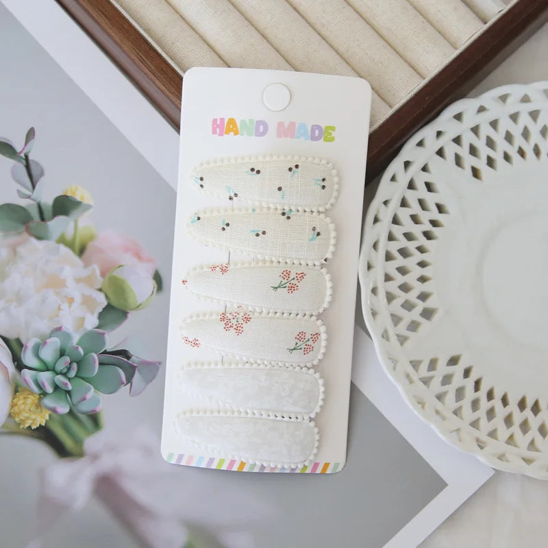 Handmade Floral Snap Hair Clips for Girls 6 Piece Set