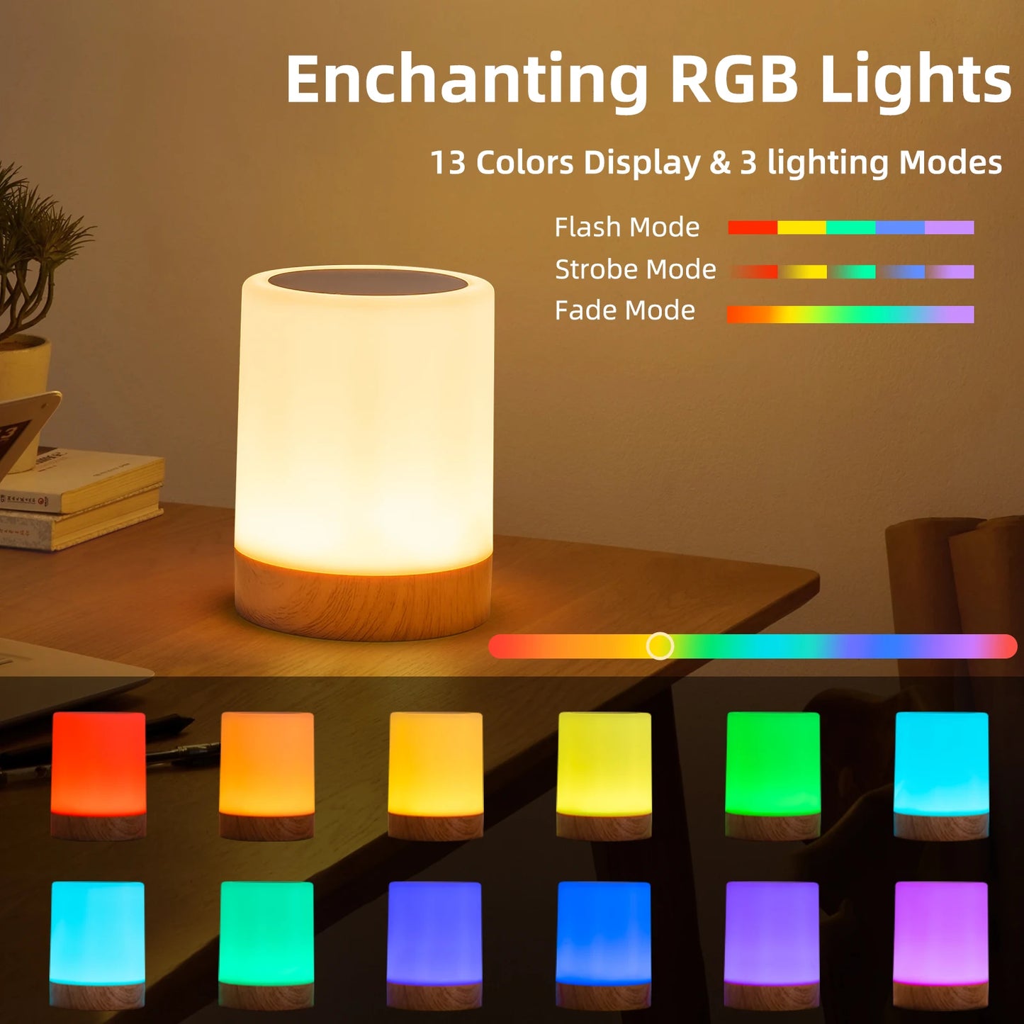 מנורת לילה לד נטענת עם שלט ושינוי צבעים (RGB)