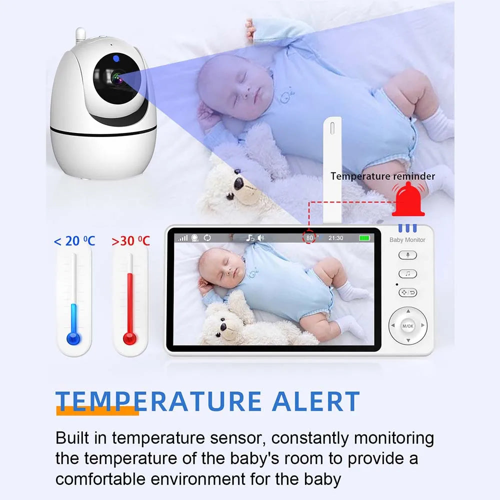 Video Baby Monitor With 5 Inch HD Screen And PTZ Zoom