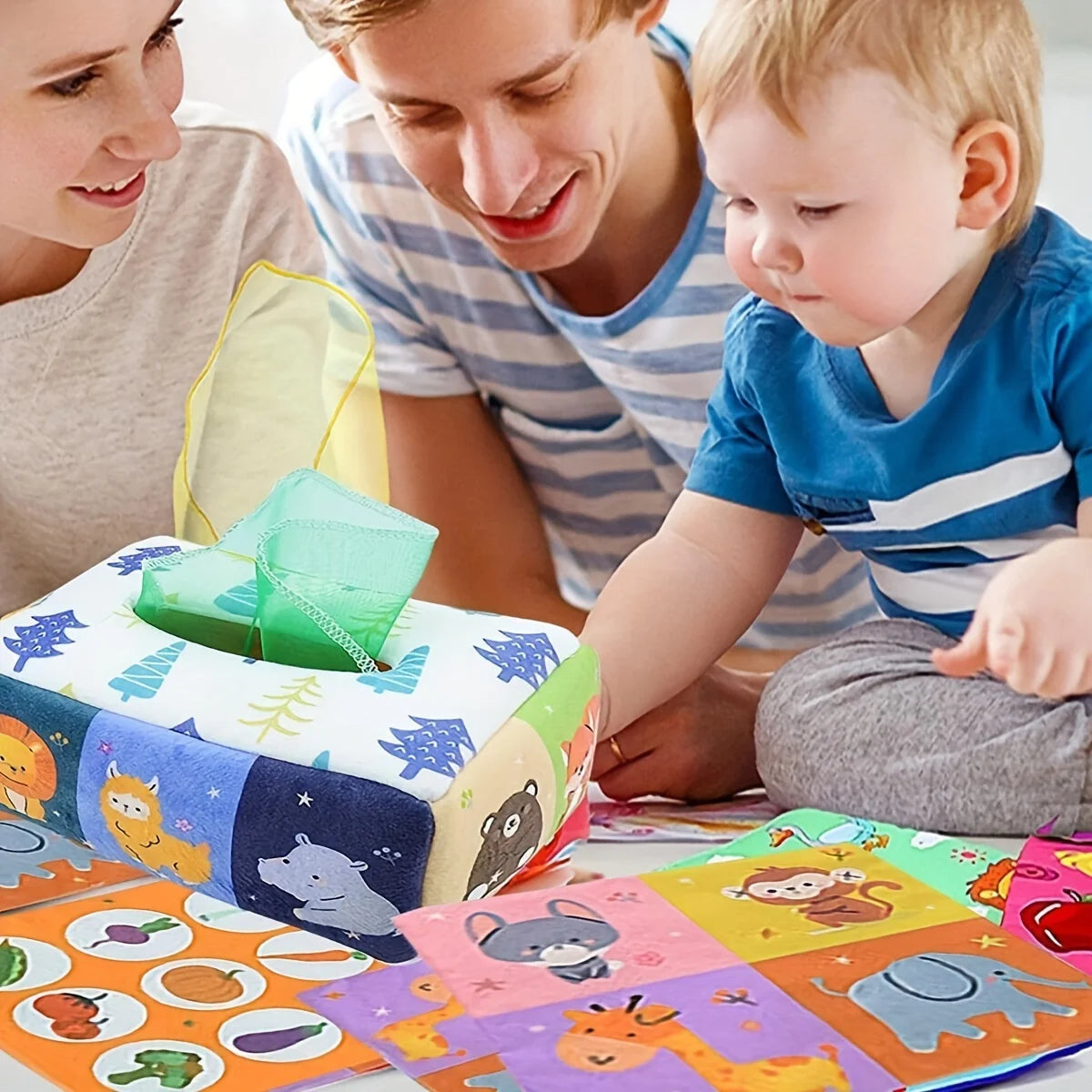 קופסת טישו קסומה מונטסורי צעצוע התפתחותי חושי לתינוקות ופעוטות