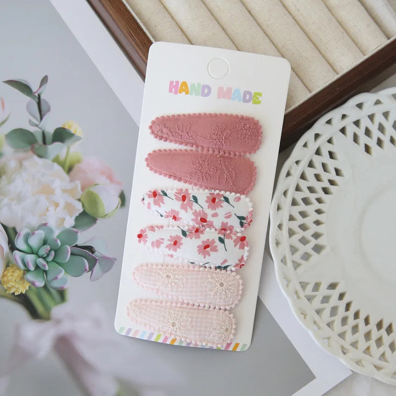 Handmade Floral Snap Hair Clips for Girls 6 Piece Set