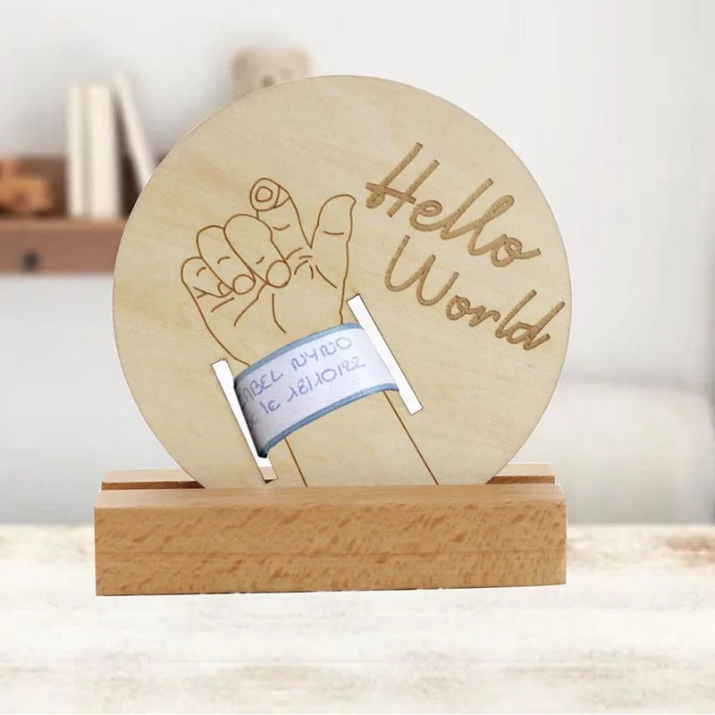 לוח מזכרת מעץ לצמיד בית חולים ופרטי לידה