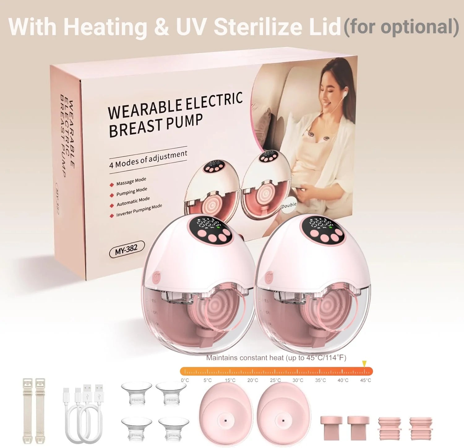 Wearable Hands-Free Electric Breast Pump with Heating Sterilizing Lid