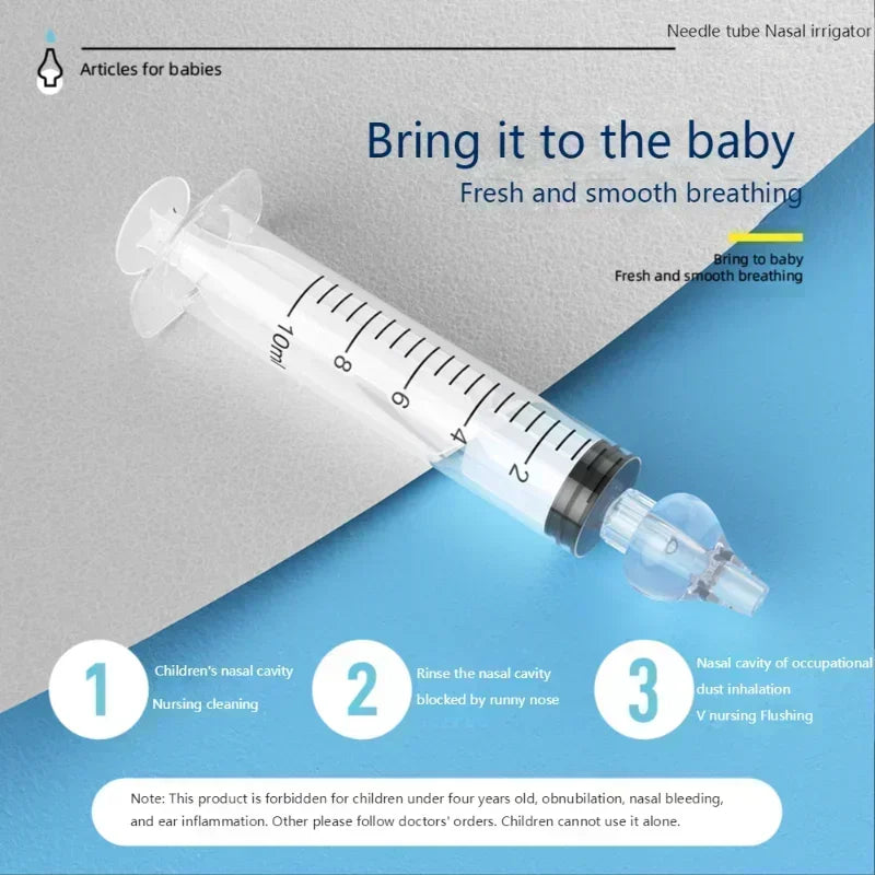Clear 10ml baby nasal aspirator syringe with soft silicone tip for gentle cleaning.