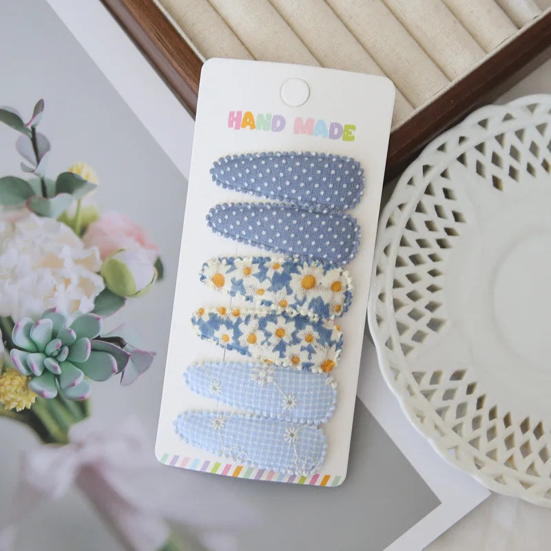 Handmade Floral Snap Hair Clips for Girls 6 Piece Set
