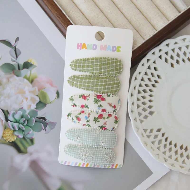 Handmade Floral Snap Hair Clips for Girls 6 Piece Set