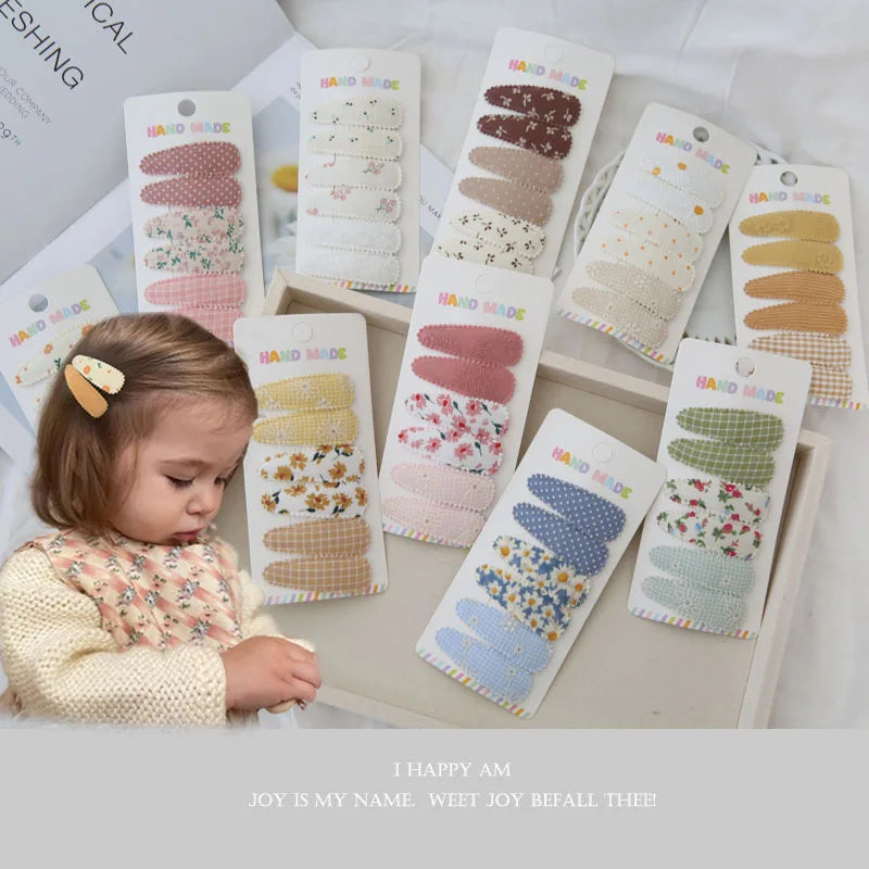 Handmade Floral Snap Hair Clips for Girls 6 Piece Set