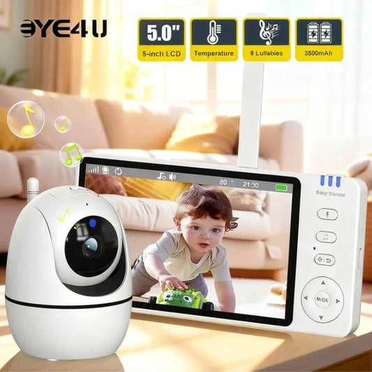 Video Baby Monitor With 5 Inch HD Screen And PTZ Zoom