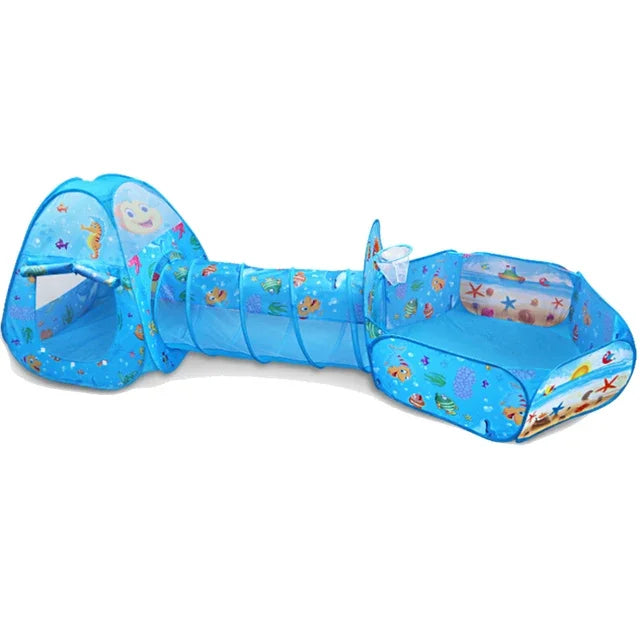 אוהל משחק 3 ב-1 לילדים עם מנהרה ובריכת כדורים