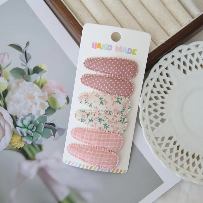Handmade Floral Snap Hair Clips for Girls 6 Piece Set
