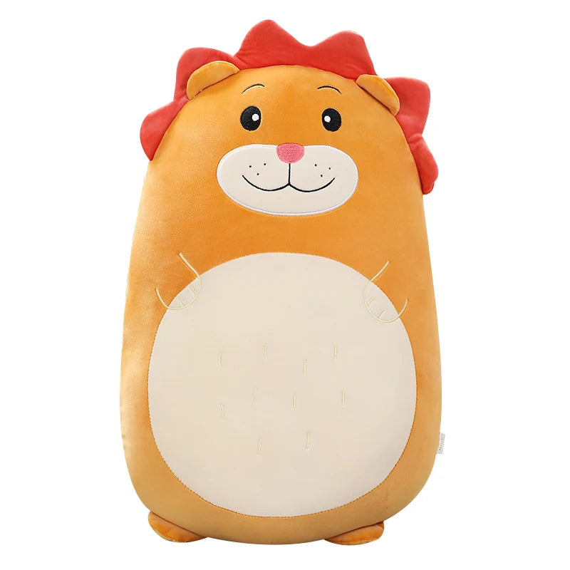 Soft orange plush lion pillow for kids, 45-80cm, with red mane and white belly.