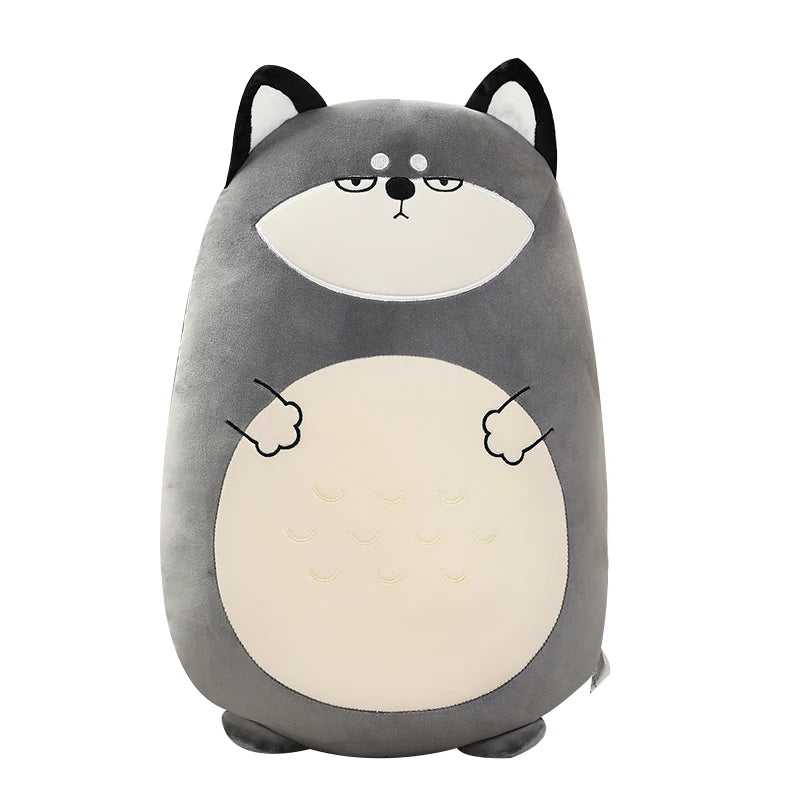 Soft gray husky dog plush pillow for kids, 45-80cm, with black ears and white belly.