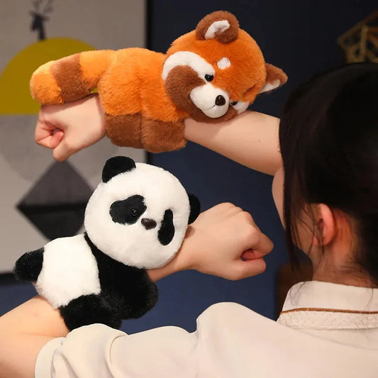Soft plush red panda and black and white panda wrist toys for babies, 20cm.