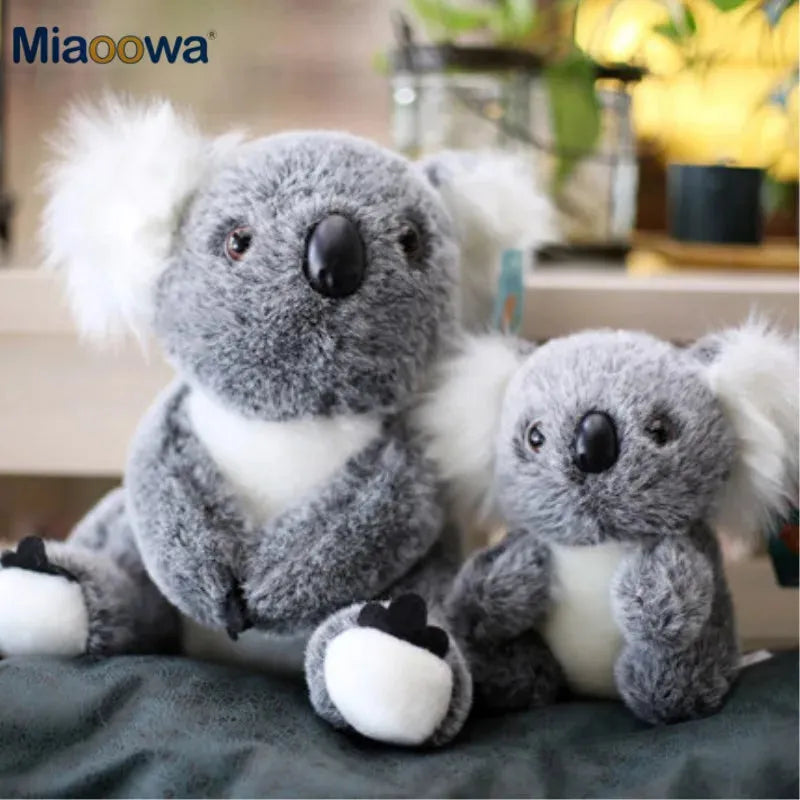 Two soft, fluffy gray koala plush toys, 13cm and 17cm, with white ears and chests.