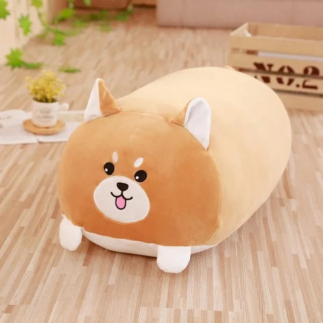 Soft brown plush Shiba Inu dog pillow, 20-90cm, with white accents and a cute cartoon face.