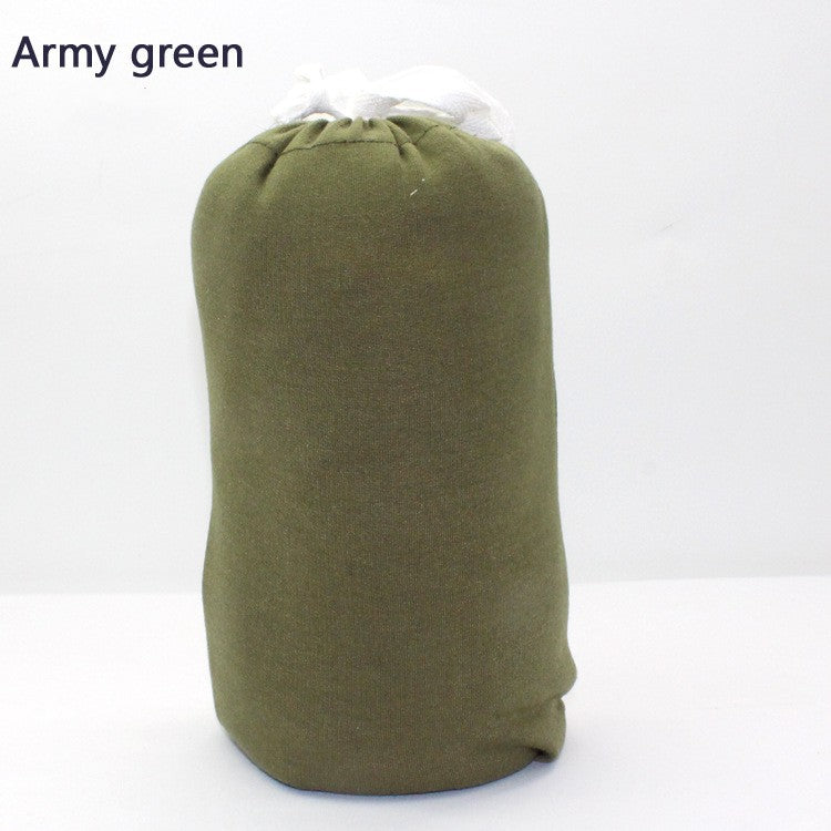 Army green soft cotton baby wrap carrier, folded compactly for storage.