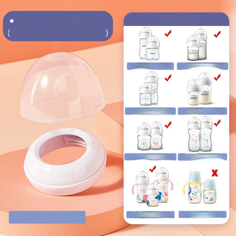 Universal wide-mouth baby bottle drinking spout with handle, weight, and clear cap.