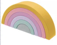 Soft silicone rainbow stacking toy in pastel colors, perfect for Montessori play and teething.