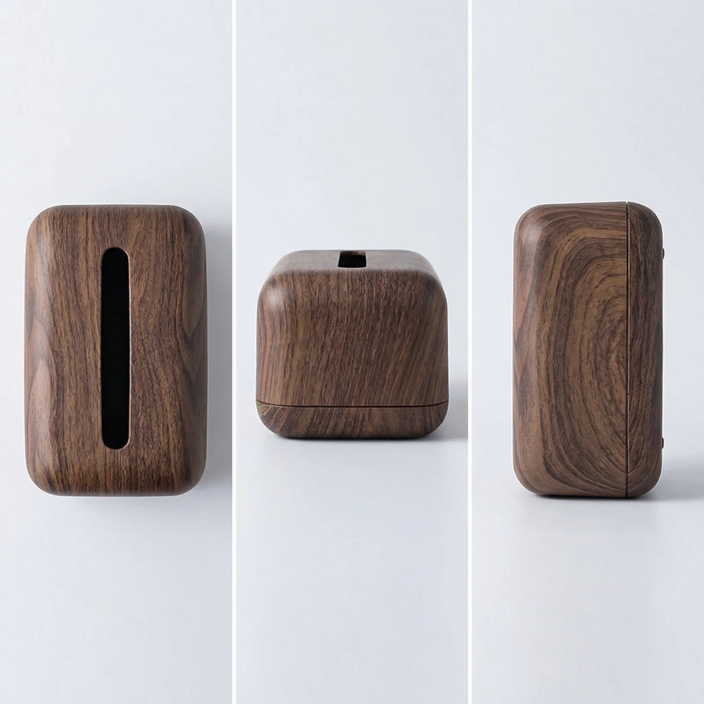 Vintage wood-look plastic tissue box dispenser with a sleek, modern design.