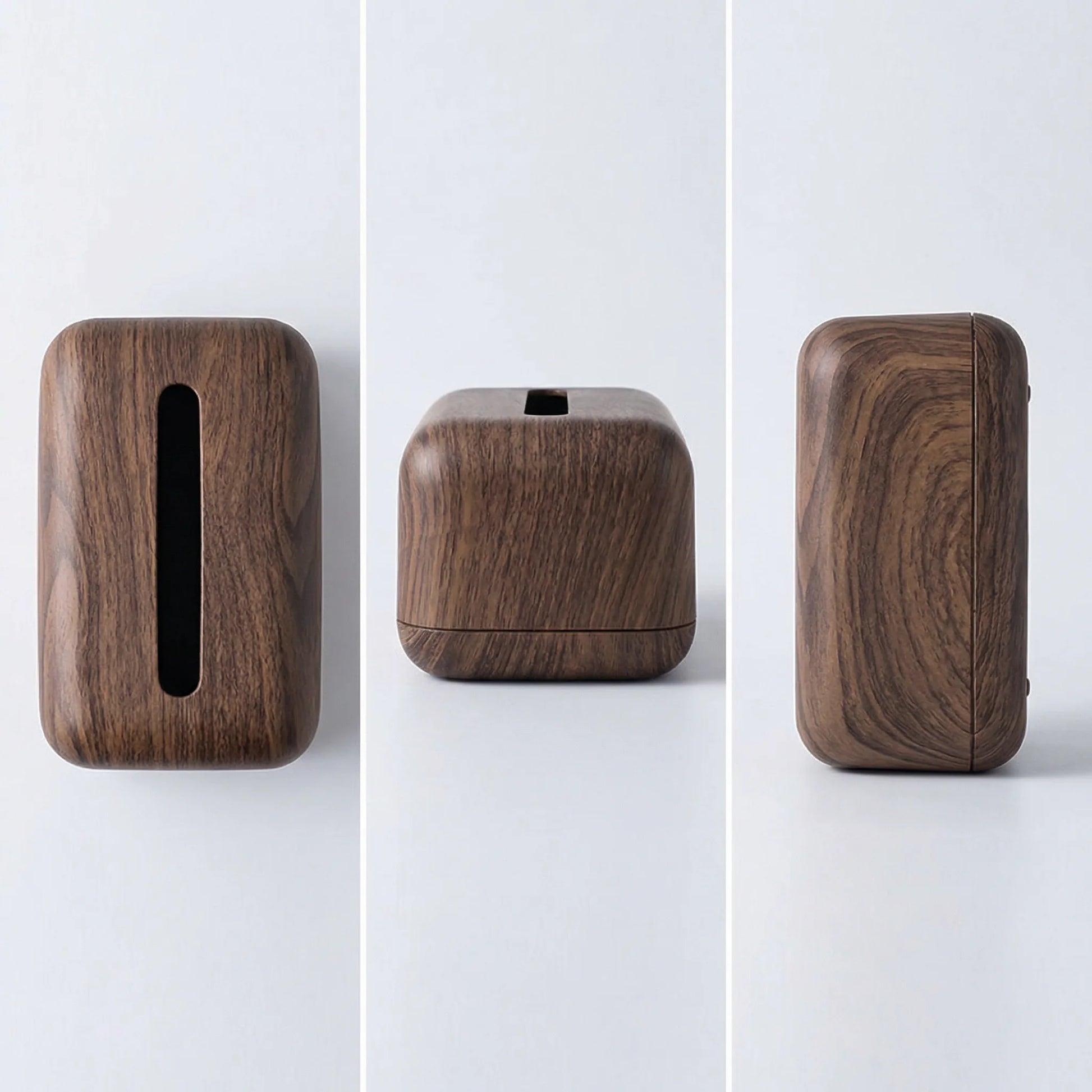 Vintage wood-look plastic tissue box dispenser with a sleek, modern design.
