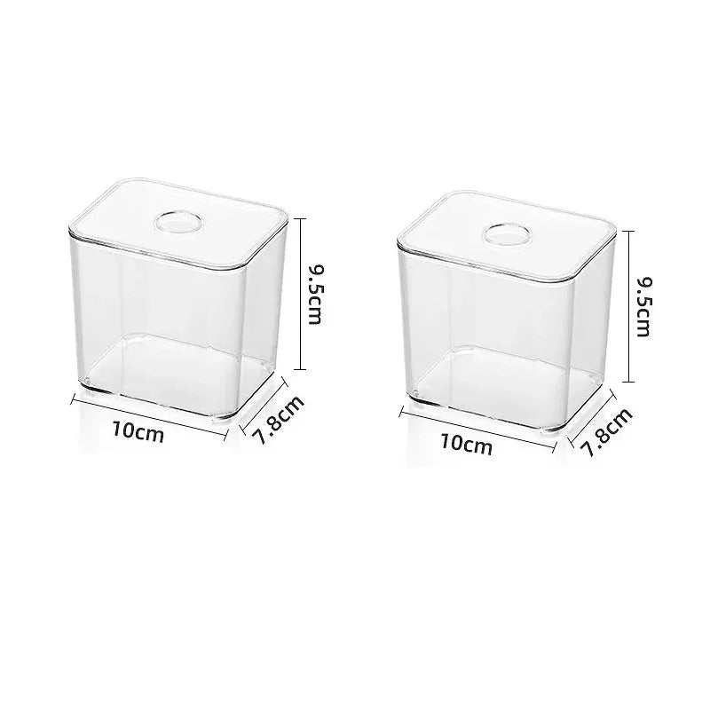 Two clear acrylic square storage boxes with dimensions 10x7.8x9.5cm, ideal for drawer organization.