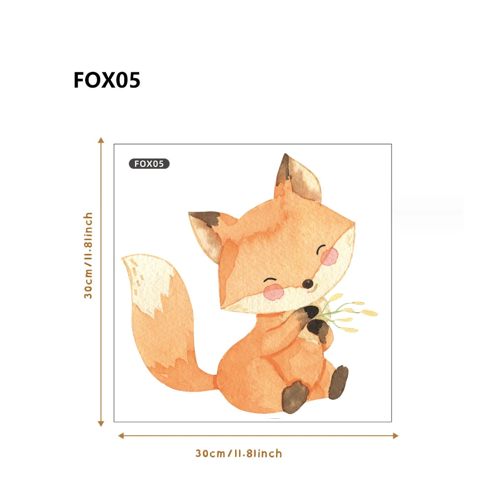 Cute boho fox wall decal for kids' rooms, 30cm, peel-and-stick PVC.