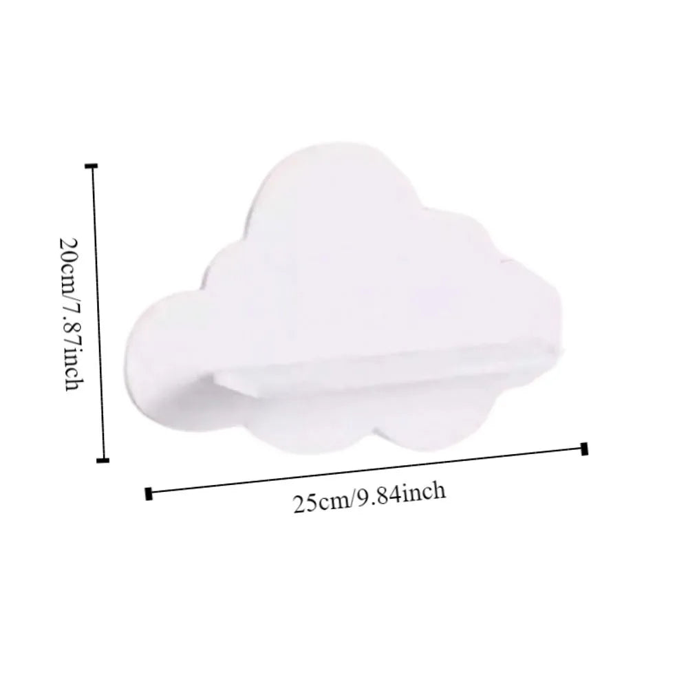White wooden cloud-shaped wall shelf, 25x20cm, for kids' room decor and storage.