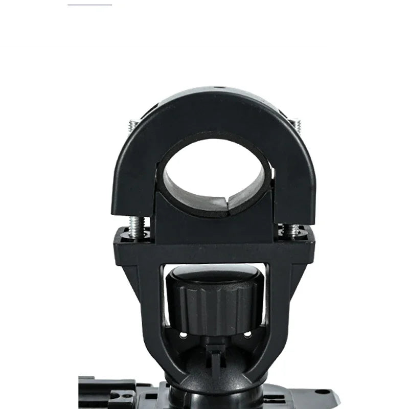 Black universal phone holder for stroller with 360-degree rotation, durable plastic, clip-on.