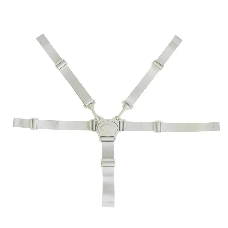 Beige 5-point universal baby stroller harness with adjustable straps and central buckle.
