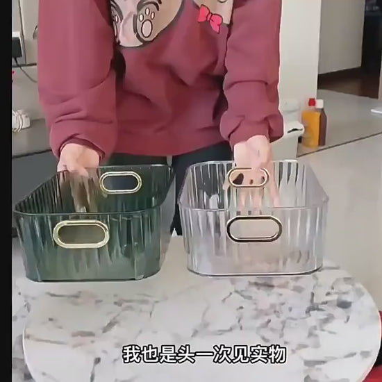 קופסת אחסון מלבנית שקופה לארגון מוצרי קוסמטיקה וציוד משרדי