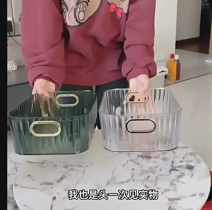 קופסת אחסון מלבנית שקופה לארגון מוצרי קוסמטיקה וציוד משרדי