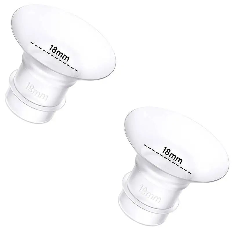 Two clear silicone breast pump flange inserts, 18mm, for comfortable and efficient pumping.