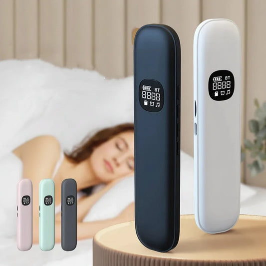 Slim bone conduction sleep aid Bluetooth speaker in black and white, with LED display and various color options.