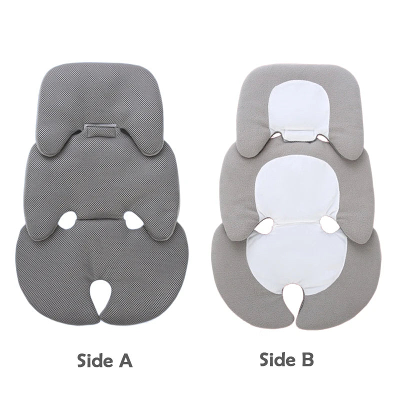 Reversible gray universal stroller and car seat liner with breathable fabric, showing two distinct sides.