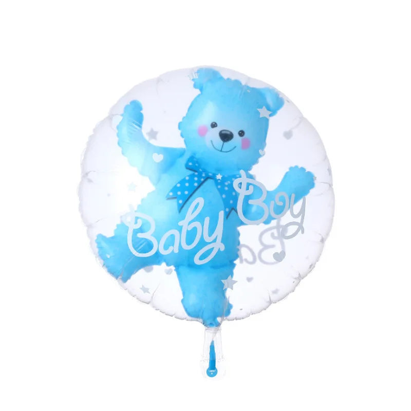 Blue teddy bear foil balloon with "Baby Boy" text for baby showers.