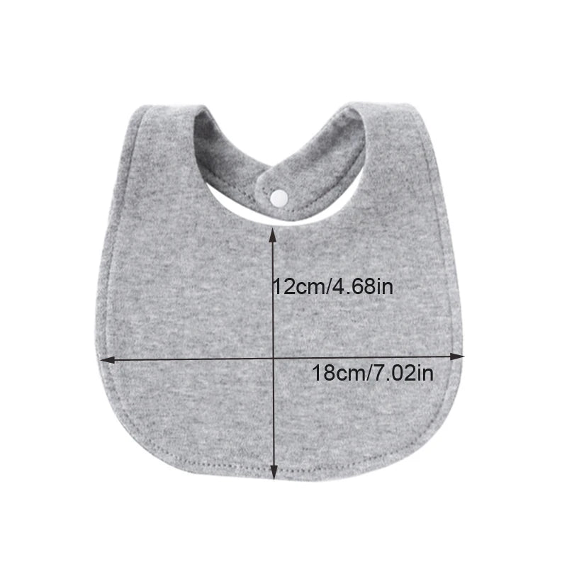 Gray 100% cotton baby bib with snap closure, measuring 12cm by 18cm.
