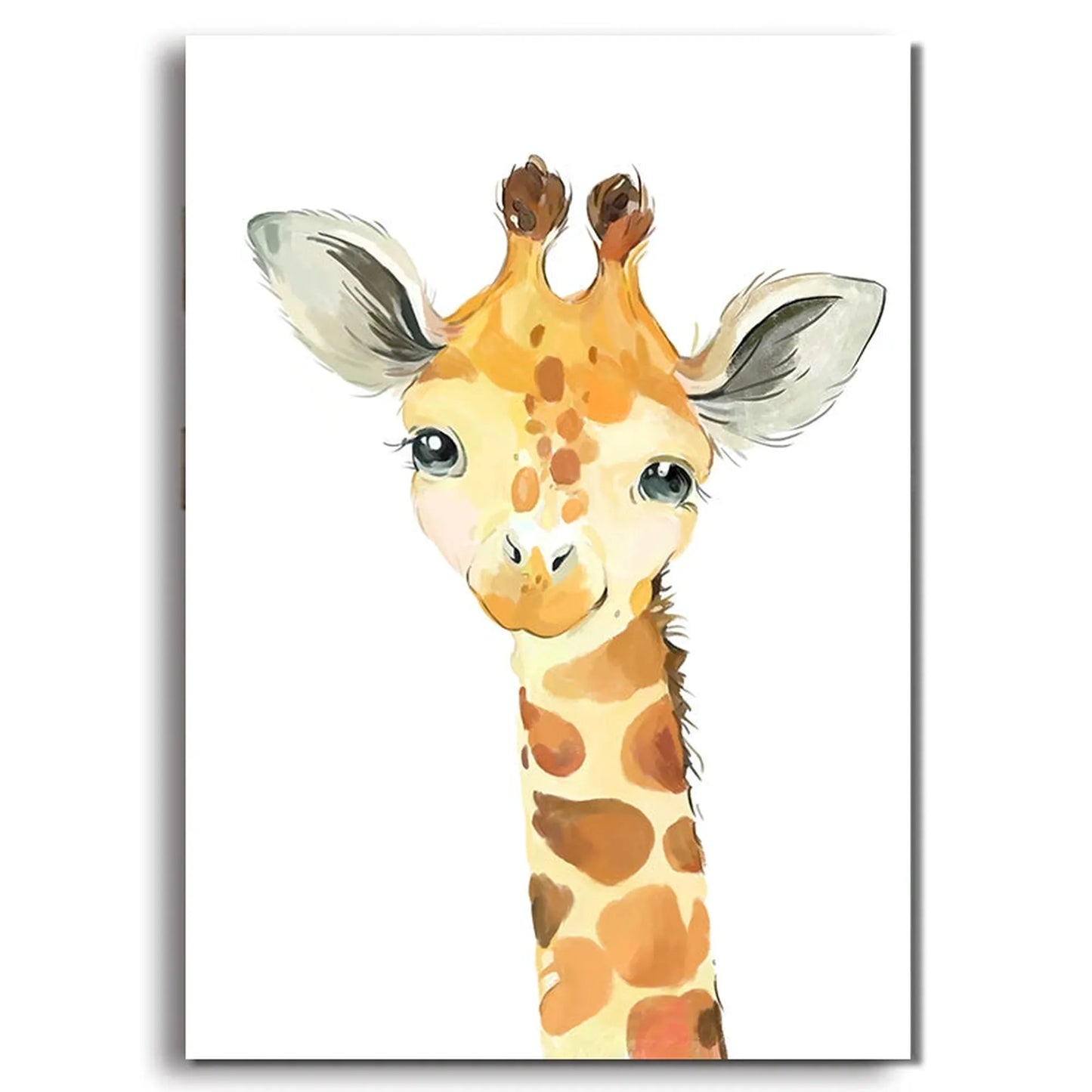 Watercolor baby giraffe safari animal canvas art for kids' room decor.